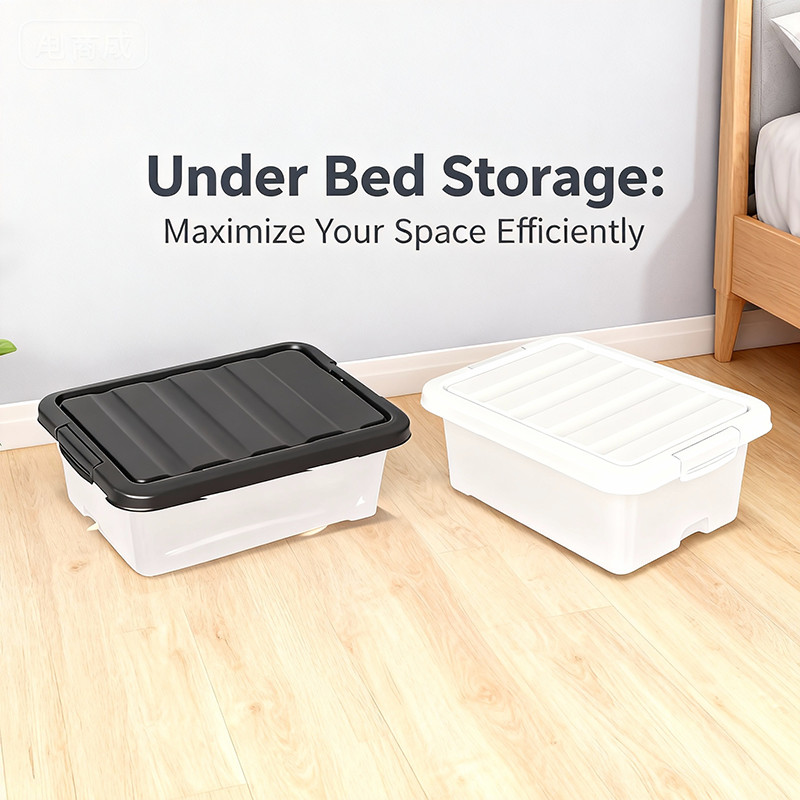 Uhouse 2 แพ็ค (ดำ + ขาว) กล่องเก็บข้อมูลใต้เตียง 14 ลิตร, กล่องขนาดใหญ่พร้อมฝา