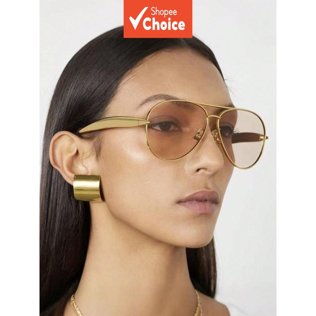 แว่นกันแดด Aviator กรอบโลหะขนาดใหญ่ Retro สําหรับสุภาพสตรี
