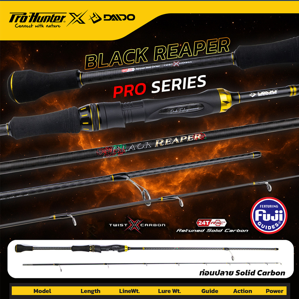 คันเบ็ด Daido Black Reaper 602 ปลายโซลิดคาร์บอน