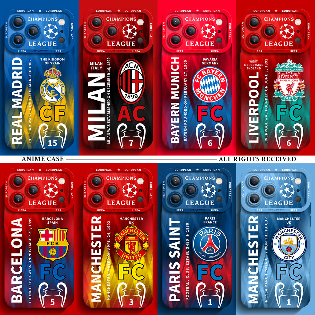【ทุกเย็นเวลา 20.00 น. คูปอง 80 บาท ไม่มีขั้นต่ำ จำนวนจำกัด 8 ใบ!】Real Madrid Barcelona Champions League iPhone17ProMax Case Football Design Soft Silicone Anti Shock Cover for Men 17Air 16New 15