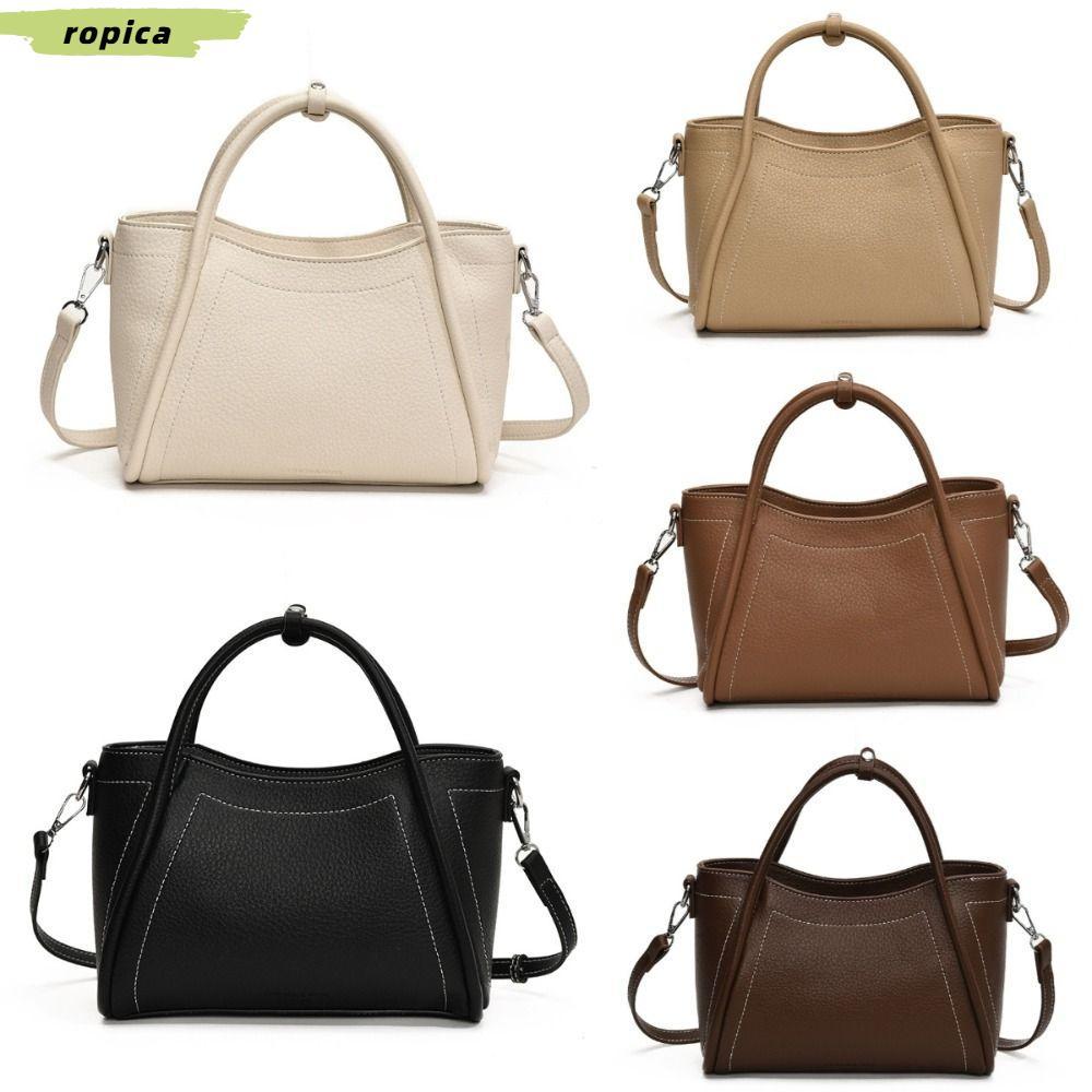 ROPICA Retro Bucket Bag ดีไซน์ทรงเหลี่ยมแบบมินิมอล พลาสติกเสริมหนังPU สีกาแฟ สะพายได้หลายสไตล์ ใช้งานทุกวัน
