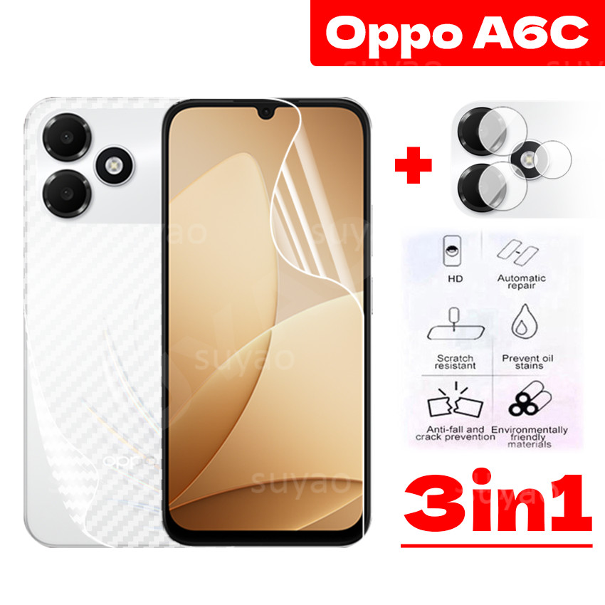 สําหรับOppo A6C 2026 ฟิล์มไฮโดรเจลด้านหน้าโทรศัพท์กลับฟิล์มคาร์บอนไฟเบอร์OppoA6C A6X A6T A6 Proเลนส์กล้องClear Screen Protectorนุ่มไฮดรอลิกHDป้องกันดูคลุมทั้งหมด
