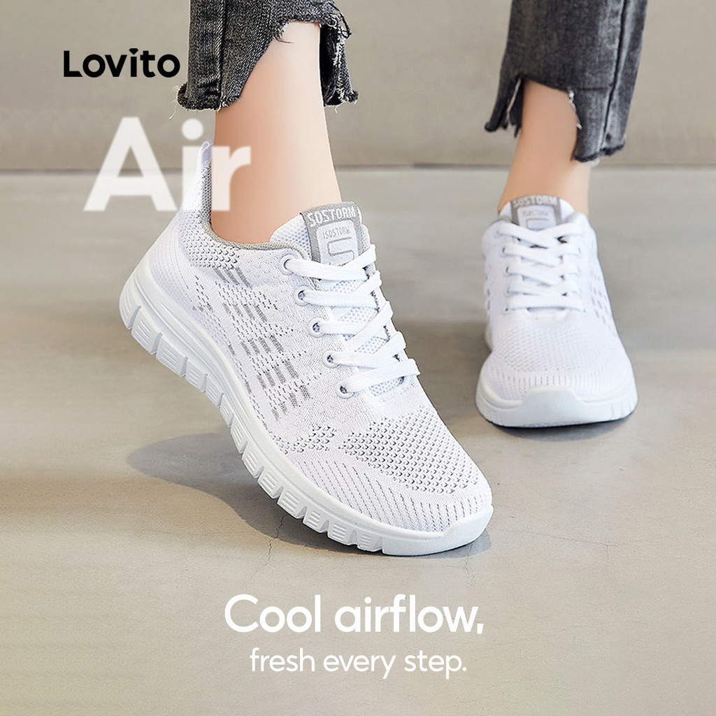 Lovito  รองเท้ากีฬาถักแบบลําลองสําหรับผู้หญิง น้ําหนักเบา ระบายอากาศได้ดี LFAS7004