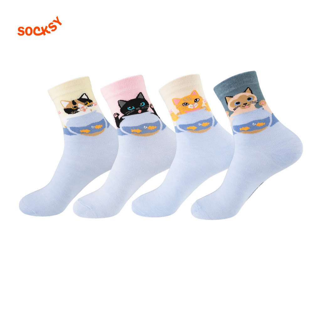 Socksy ถุงเท้าแฟชั่นลายแมว Naughtycat (แพ็ค 4 คู่) รุ่น LKKK-0004