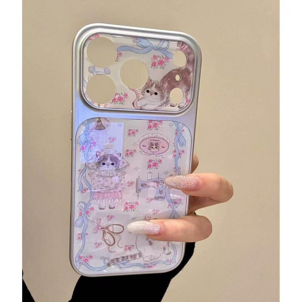 17โปรแม็กซ์ เคสโทรศัพท์ รูปแบบลูกแมวดอกไม้ที่สวยงามเหมาะสําหรับ ไอโฟน 11 12 13 14 15 16 17โปรแม็กซ์ กันกระแทกป้องกันกรณีอะคริลิฮาร์ดกรณีกระจกบาน