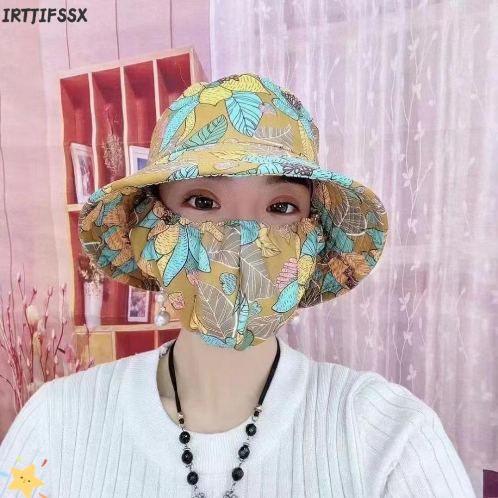 หมวกป้องกัน UV ปีกกว้าง สำหรับการทำงานกลางแจ้ง และผ้าคลุมไหล่แฟชั่น