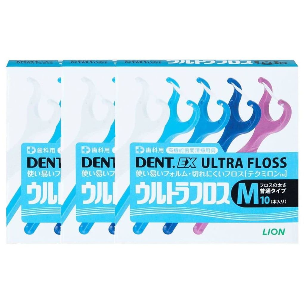 DENT.LION DENT.EX Dental Ultra Floss, 10 pieces per box, 3 boxes, Interdental cleaning tool, Type M 