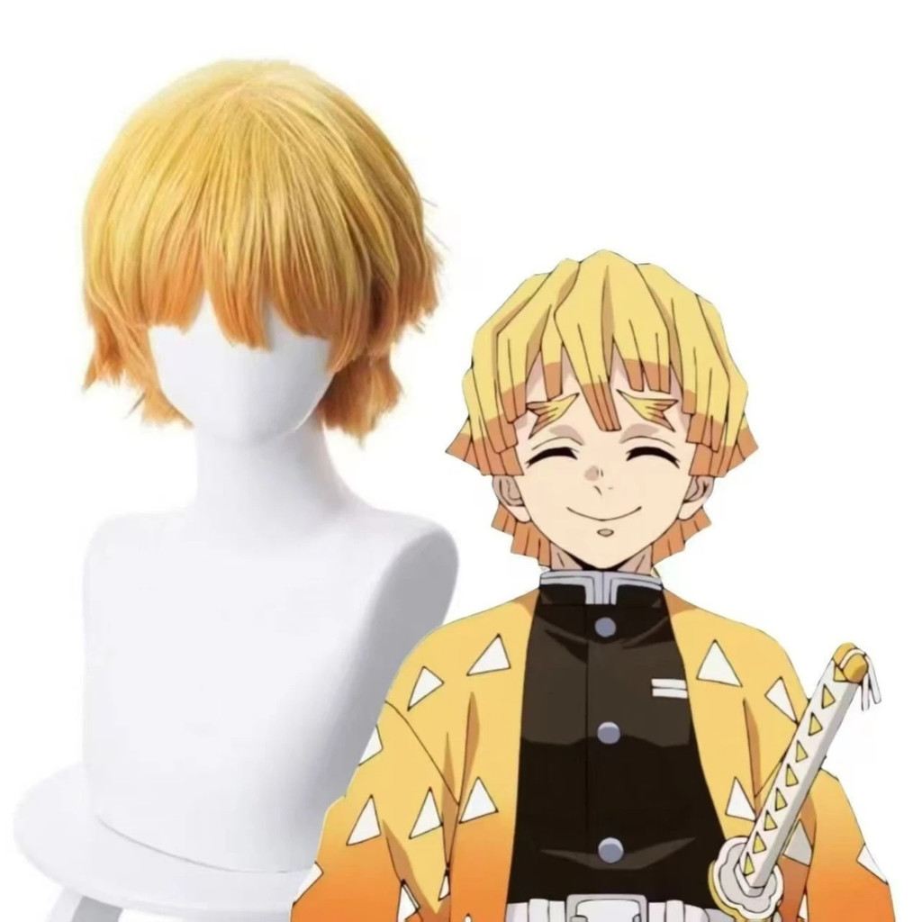 วิกผม cosplay ภรรยาของฉัน Zenitsu จาก Demon Slayer สีเหลืองอมส้ม ผมสั้น