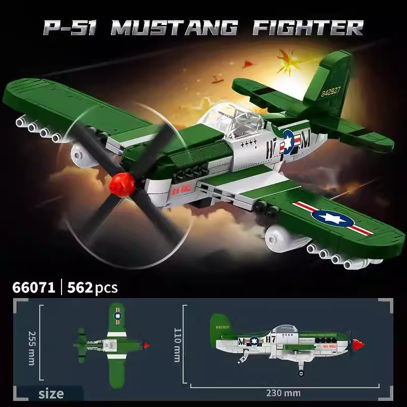 Leyi Building Blocks US Army P-51 Mustang Fighter Military Series Model Assembly Toys