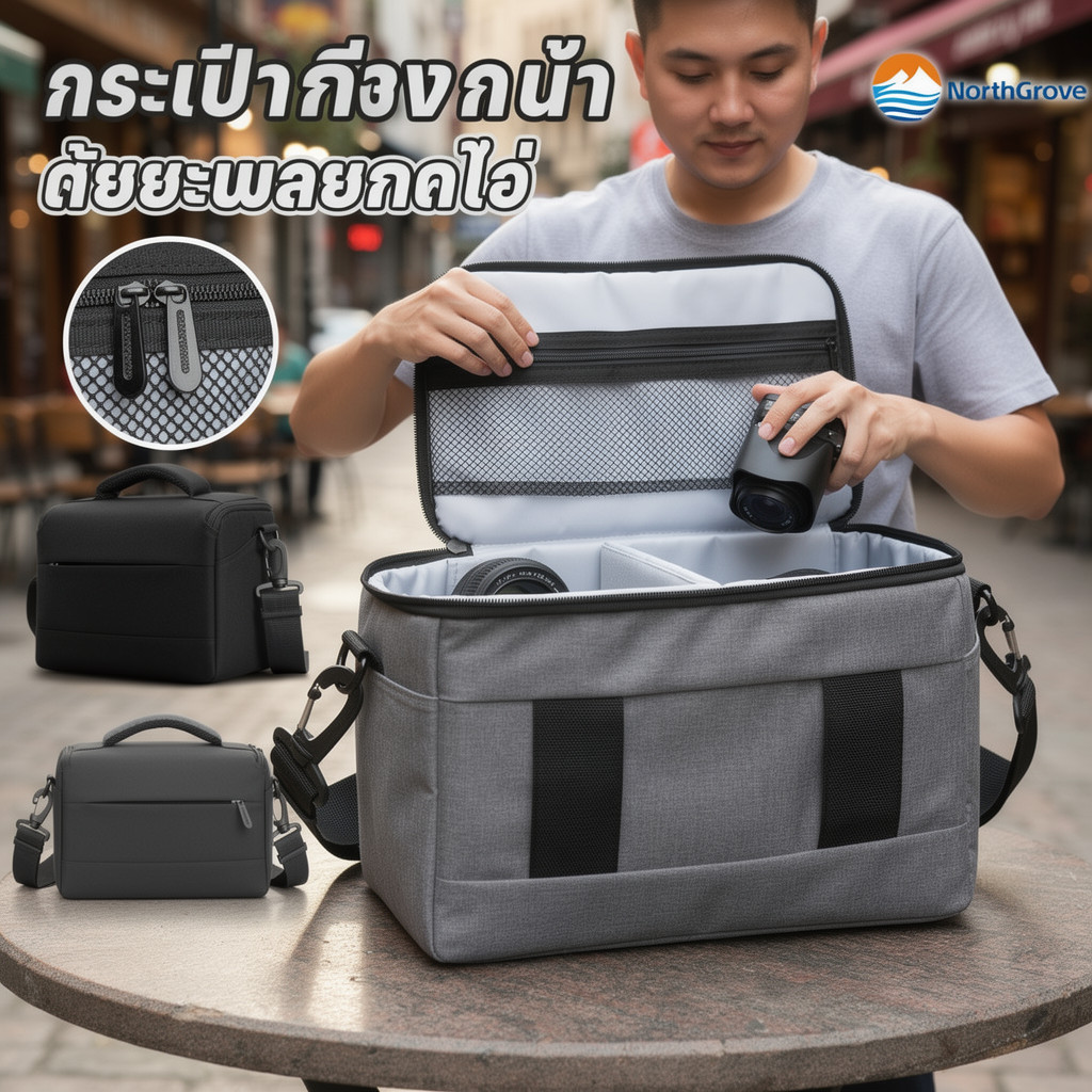 กระเป๋ากล้อง DSLR กันน้ำ กันกระแทก กันฝุ่น สะพายข้าง ใส่เลนส์ อุปกรณ์กล้อง ท่องเที่ยว กลางแจ้ง