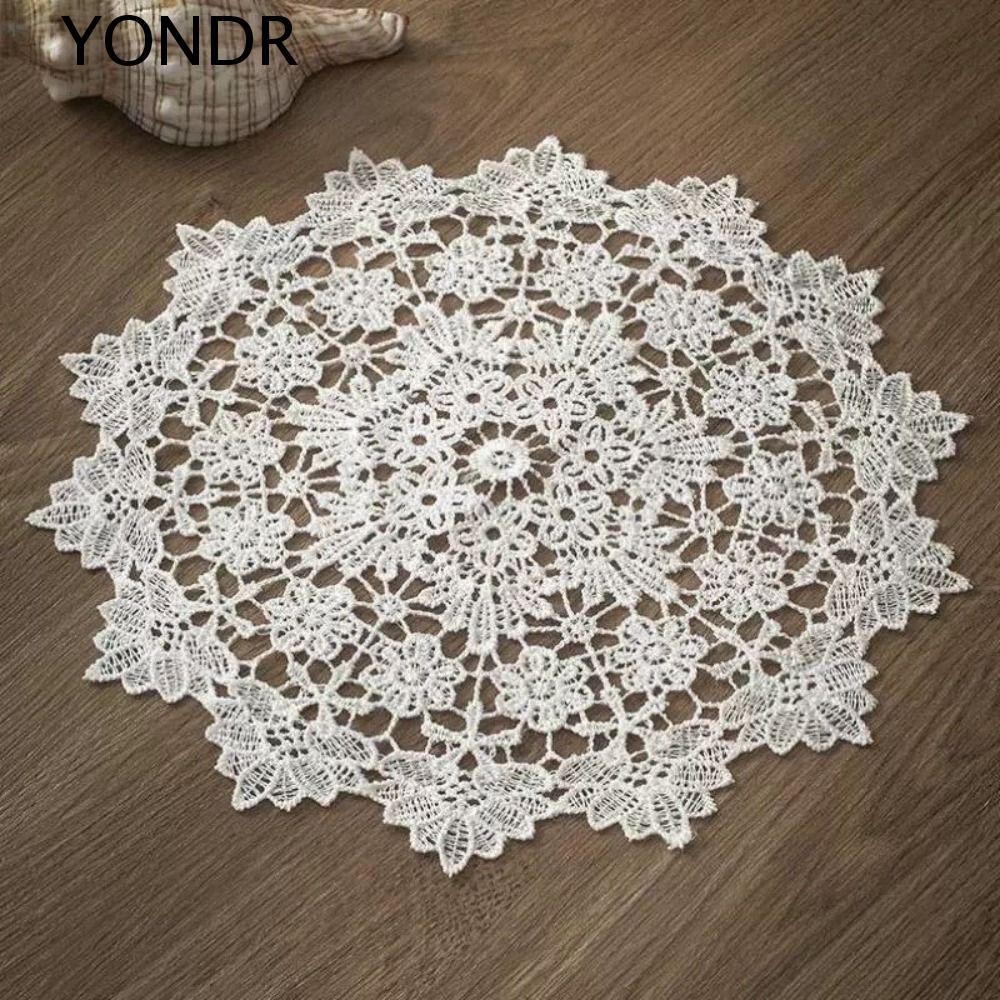 YONDR Hollow Lace Coaster, Round Crochet Cup Mat, Handmade Vintage Delicate Placemat Table Decorative