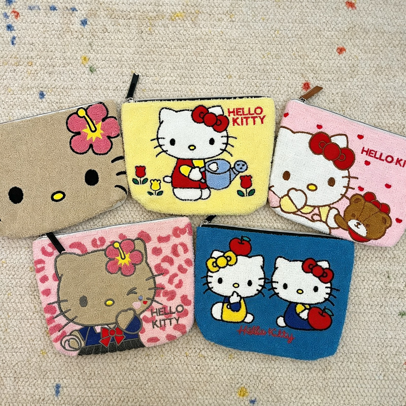 กระเป๋าเครื่องสําอาง แมวขาวน่ารัก  Plush การ์ตูนญี่ปุ่นแบบพกพานักเรียนเครื่องเขียนกระเป๋าเย็บปักถักร้อยน่ารัก
