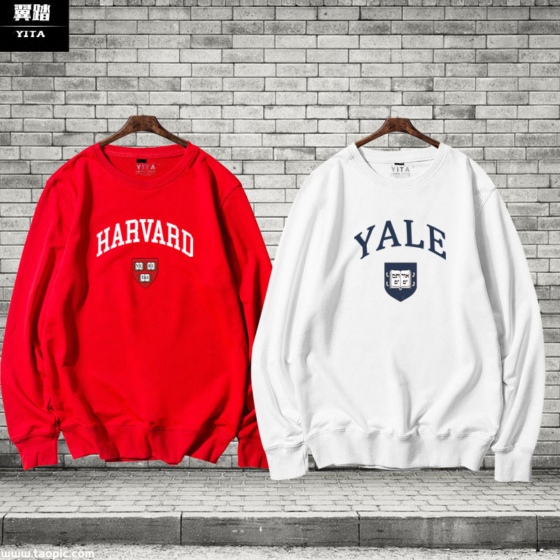 American Ivy Yale University Harvard University นักเรียนชุดนักเรียนรอบคอเสื้อกันหนาวผู้ชายผู้หญิงบาง