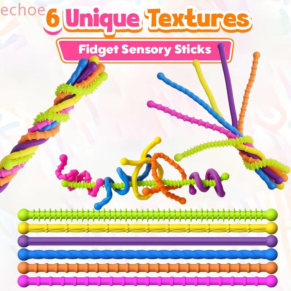 ECHOEDGE DIY Sensory Strip ของเล่น,ซิลิโคนยืดเนื้อเงียบ Decompressors แหวน,พื้นผิวที่ไม่ซ้ํากันเพิ่มความสนใจยืดหยุ่นก๋วยเตี๋ยว Sensory Wand สนุกของเล่นเด็ก