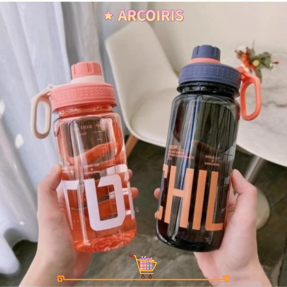 ARCOIRIS ขวดเครื่องดื่ม,ป้องกันการรั่ว 0.6L/0.8L/1L ขวดน้ําความจุขนาดใหญ่,พลาสติกแบบใช้ซ้ําได้น้ําหนักเบาพร้อมสายจับยิมฟิตเนสขวดดื่มปีนเขาเดินป่า