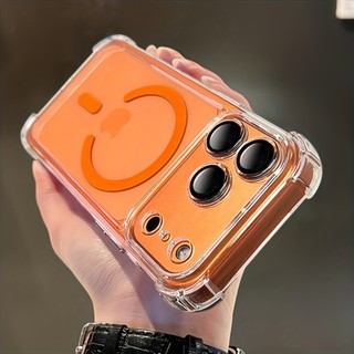 เคสโทรศัพท์-Luxuryกันกระแทกกันกระแทกโปร่งใสแม่เหล็กไร้สายชาร์จเคสโทรศัพท์เข้ากันได้กับIphone 17 Pro Max Air 16 15 14 13 12 11 Pro Max Plus 17Pro 17Promax,พร้อมเลนส์แก้วกรอบนุ่ม Hard Acrylicโปร่งใส ฝาหลัง