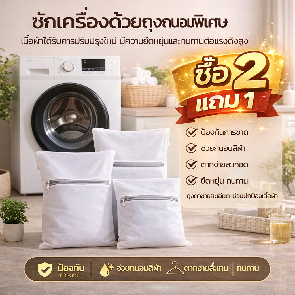 [พร้อมส่ง] ถุงซักผ้าอย่างดี ตาข่ายหนา ถนอมผ้า ซิปซ่อน ป้องกันผ้าพันกัน ซักเครื่องได้
