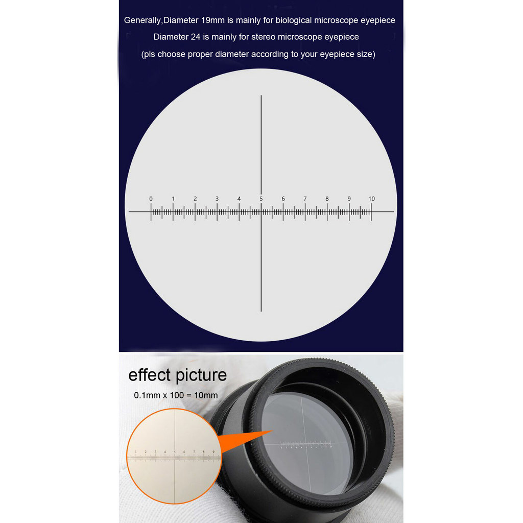 DIV 0.1 มม. ไมโครมิเตอร์แบบไขว้ Reticle กล้องจุลทรรศน์แก้วออปติคอลช่องมองภาพไมโครมิเตอร์