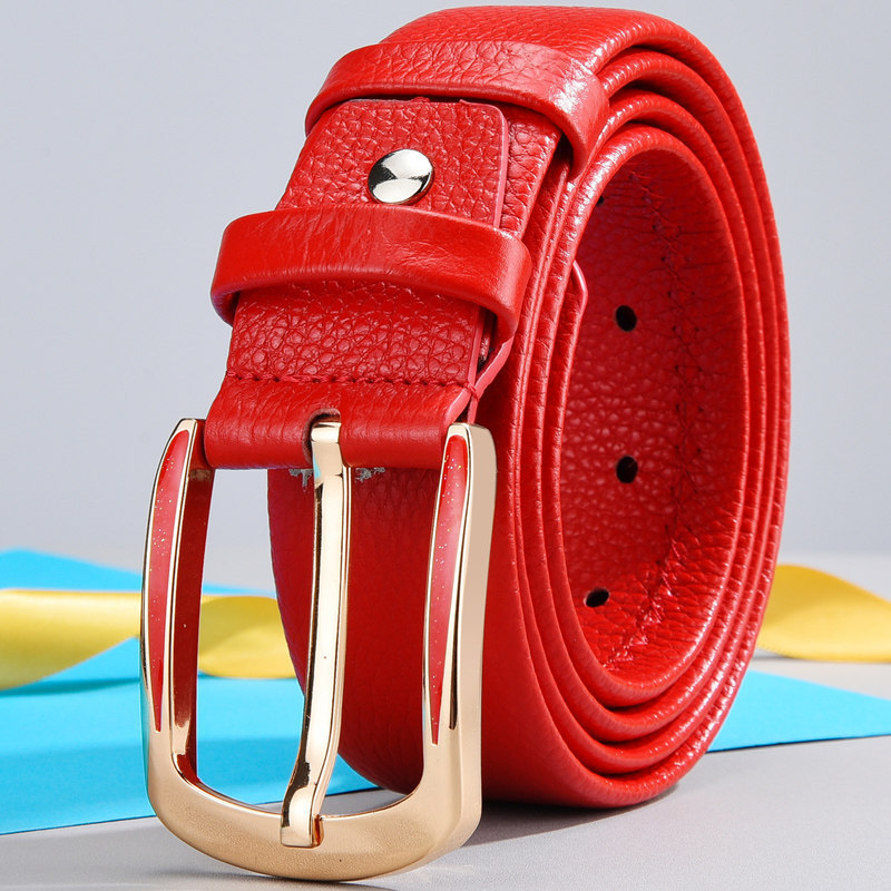 Golden Six Fox Red First Layer Cowhide Belt Men Women Style Benming Year Red Belt Unisex Cowhide wit