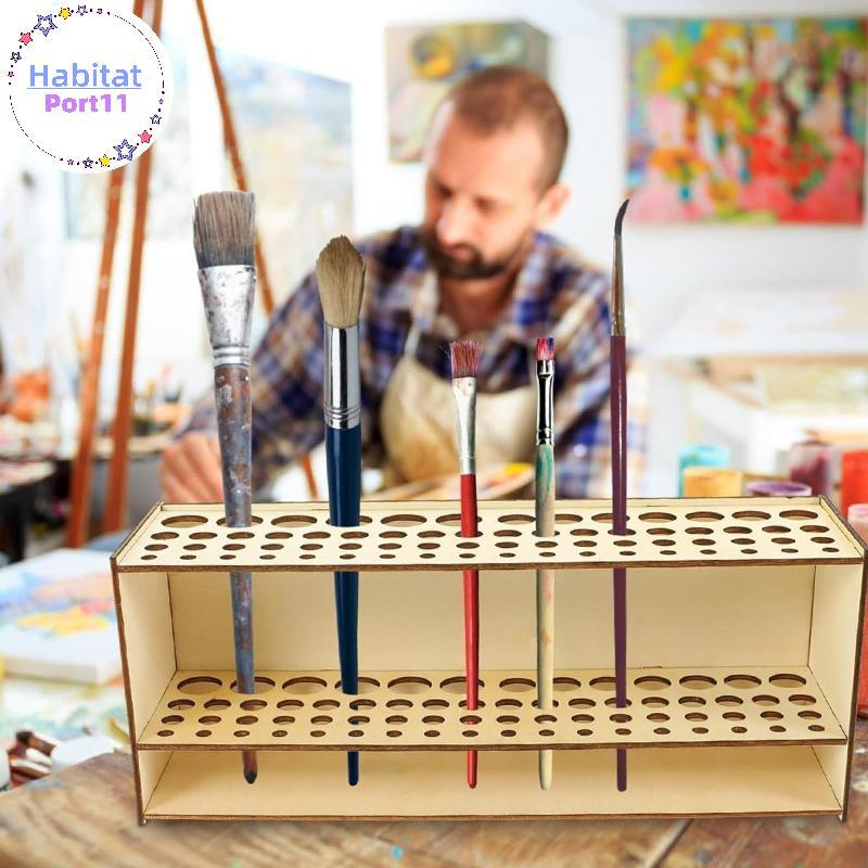 HabitatPort 67 หลุมไม้แปรงผู้ถือ Wall Mount Desk Organizer ภาพวาดพรีเมี่ยมเครื่องมือสําหรับ Art Stud
