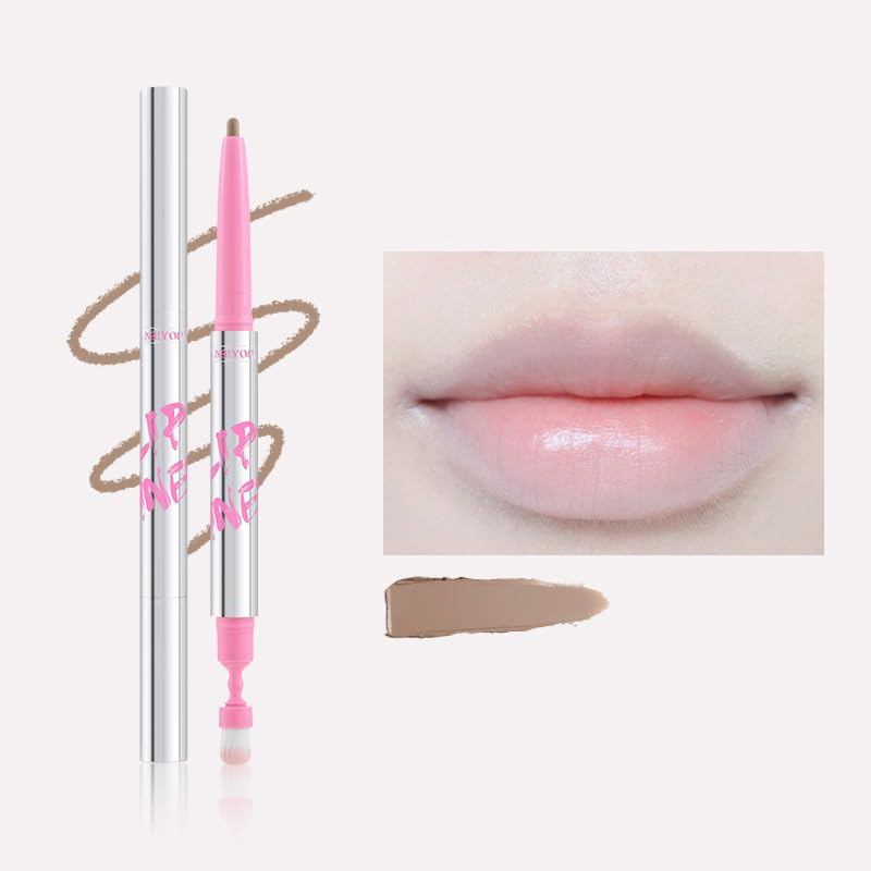 1 PC Neiyou Double Ends ที่แม่นยํา Velvet Mousse Lip Liner ลิปสติก, Silky Creamy Nude Brown Color Ma