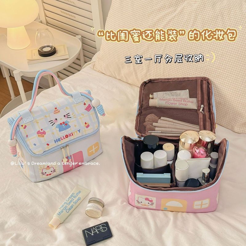 卡通kt小房化妆包多层色大容量ถุงเก็บเงินแบบพกพา纳时尚New Womens Multi-functional Washing and Storage Bag for Cosmetic