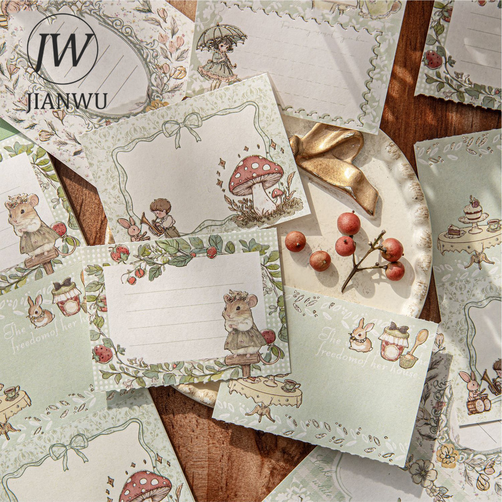 JIANWU Tea Party Series Vintage Fairy Tale ดอกไม้ขอบภูมิทัศน์วัสดุ Collage Memo Pad Creative Junk Journal เครื่องเขียน