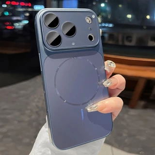 พรีเมี่ยม17PROMAX Silver-สีขาวMatte Magneticกรณีเลนส์ฟิล์มสําหรับiPhone 13 14 15 16 17 Pro Maxกรณี15PRO 16PROปลอกล้อมรอบอย่างเต็มที่Anti-Fallกันกระแทกปกหลัง