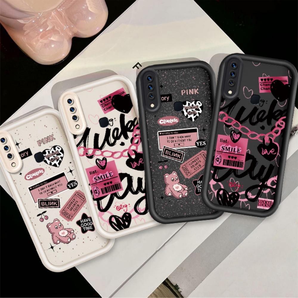 ปลอกคู่โทรศัพท์สําหรับ VIIVO Y17 Y15 Y12 Y12i Y11 2019 น่ารักการ์ตูนซิลิโคน Love Graffiti กันกระแทกก