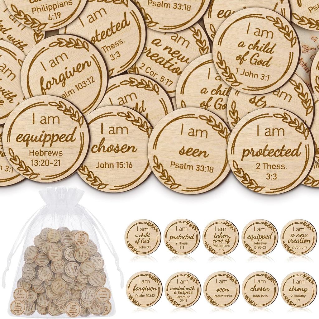 150 ชิ้น Scripture กระเป๋า Tokens Bulk Bible Verse Party Favors Jesus Bible Verse เหรียญคริสเตียนของ