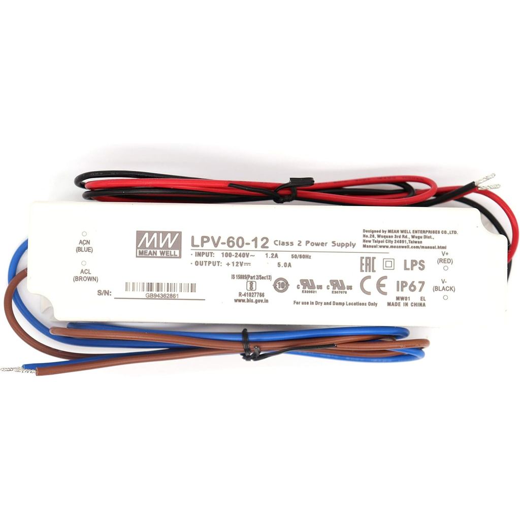 Meanwell LPV-60-12 60W 12V 5A IP67 ไดร์เวอร์จ่ายไฟ LED