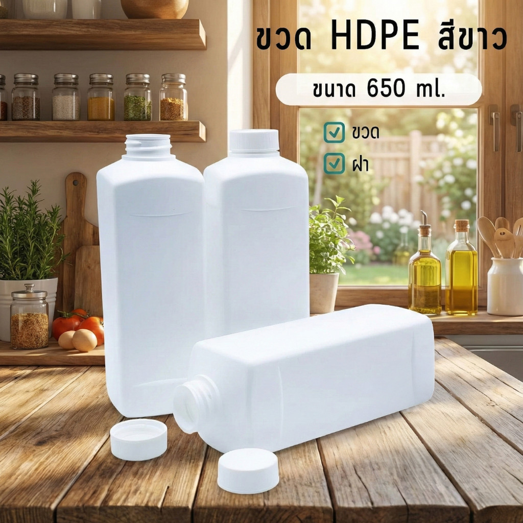 ขวดพลาสติก HDPE สีขาว คอ29.5 ขนาด 650ml.