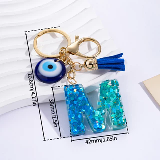 St.kunkka พวงกุญแจตัวอักษร A-Z เรซิ่น Evil Eye ดวงตาปีศาจ เครื่องรางนำโชค พร้อมพู่ สไตล์เกาหลี สำหรับห้อยกระเป๋า ของขวัญ