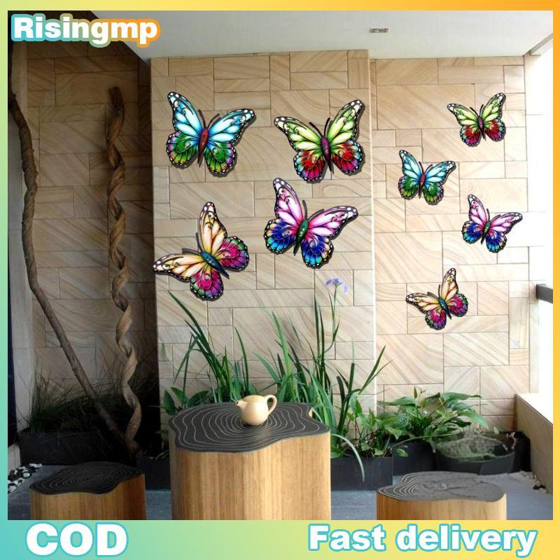 [risingmp] 2D โลหะผีเสื้อ Wall Art Decor สําหรับห้องนั่งเล่นสวนกลางแจ้งในร่มแขวนผนังตกแต่ง