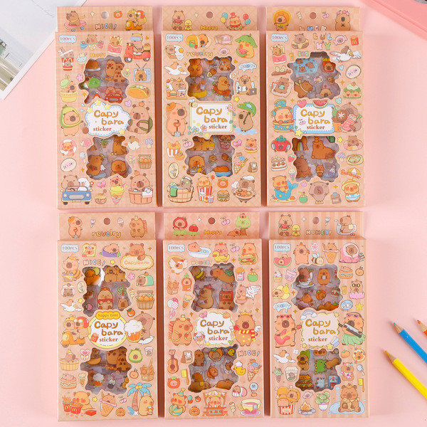 stickers capibara สไตล์ใหม่ CapyBara กล่อง 100 ชิ้นสติกเกอร์โปร่งใสการ์ตูนน่ารัก CapyBara คู่มือสติก