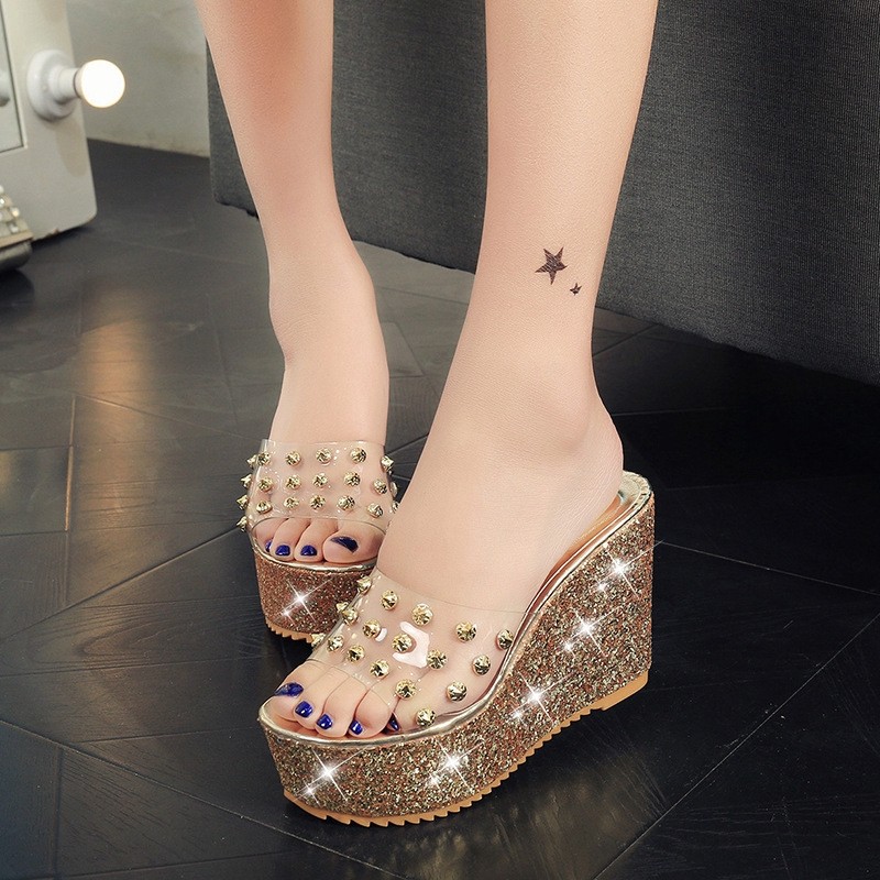 GPTREADY STOCKwomen Rhinestone Platform Sandals Summer Wedge High Heels