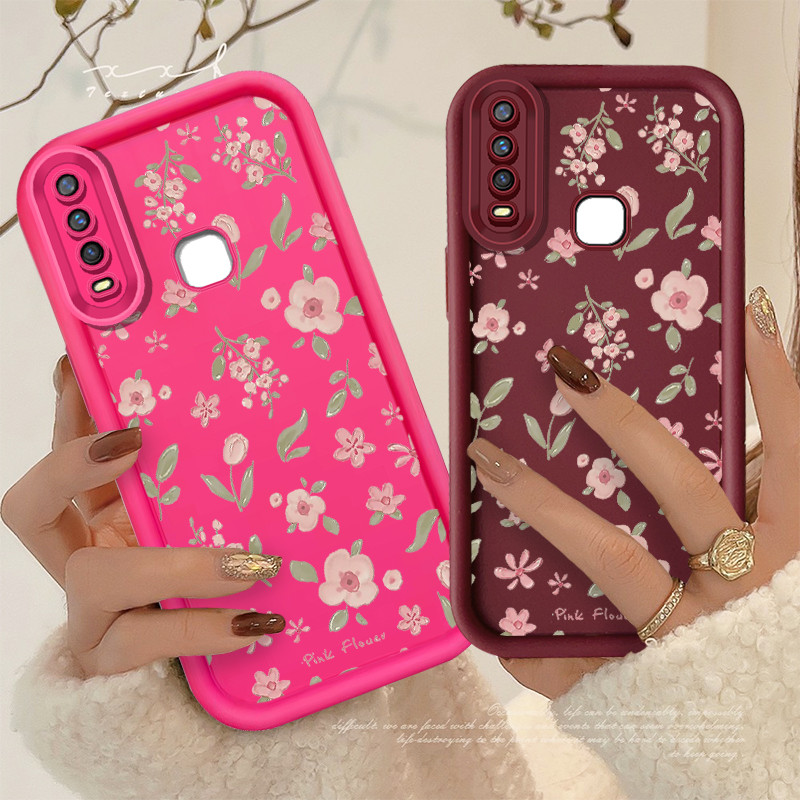 ดอกไม้สีชมพูดอกไม้ทิวลิปเคสโทรศัพท์สําหรับVIVO Y17 Y15 Y12 Y12i Y3S 1901 1902 1904 Y7S S1 กันกระแทกน