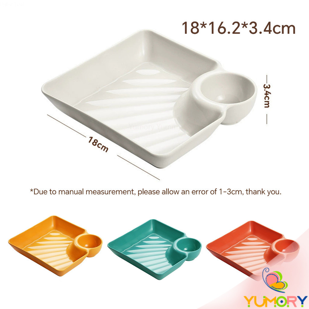 Yumory 1 ชิ้น จานพลาสติก จานพร้อมที่ใส่น้ำจิ้ม ใส่ขนม ใส่เกี๊ยว Plastic plate - รูปที่ 6