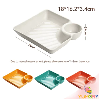 Yumory 1 ชิ้น จานพลาสติก จานพร้อมที่ใส่น้ำจิ้ม ใส่ขนม ใส่เกี๊ยว Plastic plate