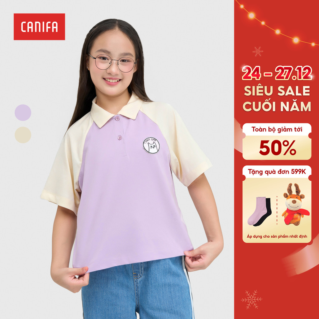 CANIFA เสื้อโปโลเด็กผู้หญิง คอปกสั้น แขนกุด 1TP25S003