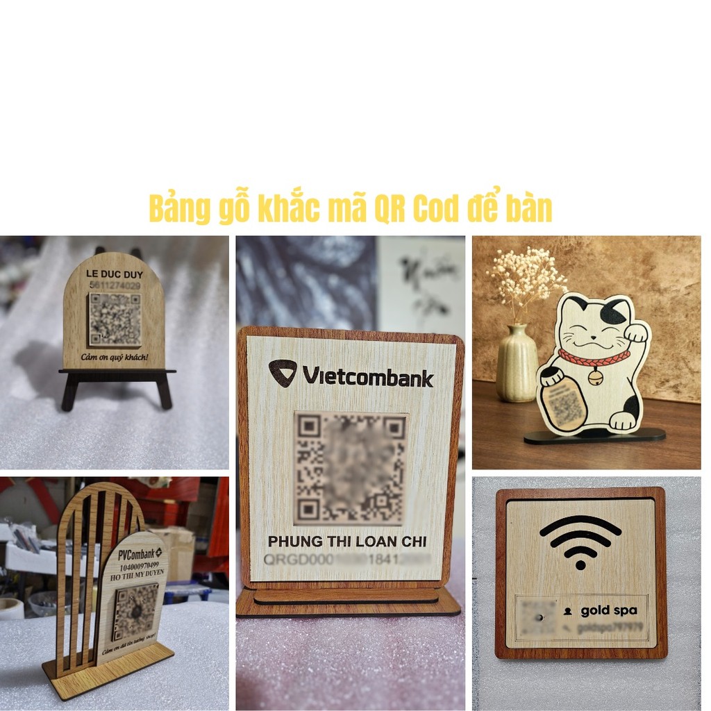 [ใหม่] กระดานไม้สลักด้วย QR Code สําหรับการชําระเงินและการเชื่อมต่อ QR เป็นฐานโต๊ะ wifi - Wooden Hou