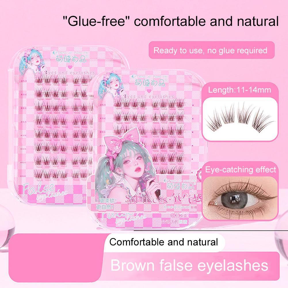 ใหม่สีน้ําตาลยาวและสั้นขนตาขนตาปลอมจําลองสามเณรเดียวหนาติดด้วยตนเอง ว6n8