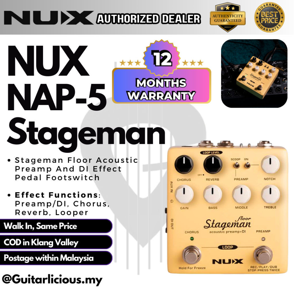 Nux NAP-5 Stageman Floor Acoustic Preamp และ DI Effect Pedal Footswitch ( NAP5 / NAP 5 )