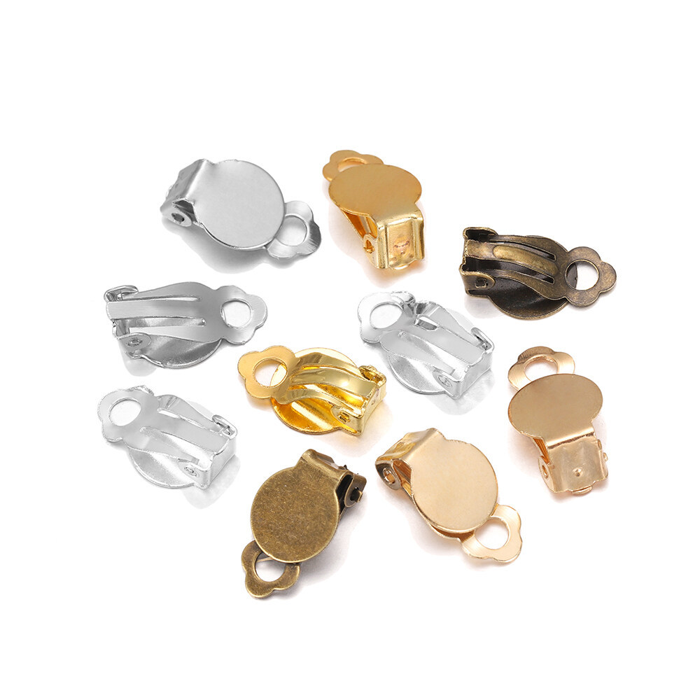 50ชิ้น/ล็อต Gold Silver ต่างหูแบบหนีบฐานต่างหูการตั้งค่าที่ว่างเปล่า Fit 10มม.แก้ว Cabochons ต่างหูเครื่องประดับ อุปกรณ์