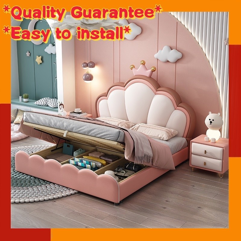 1.35-meter single bed for a girl's bedroom, pink 1.5-meter leather bed for home use, children's bed,