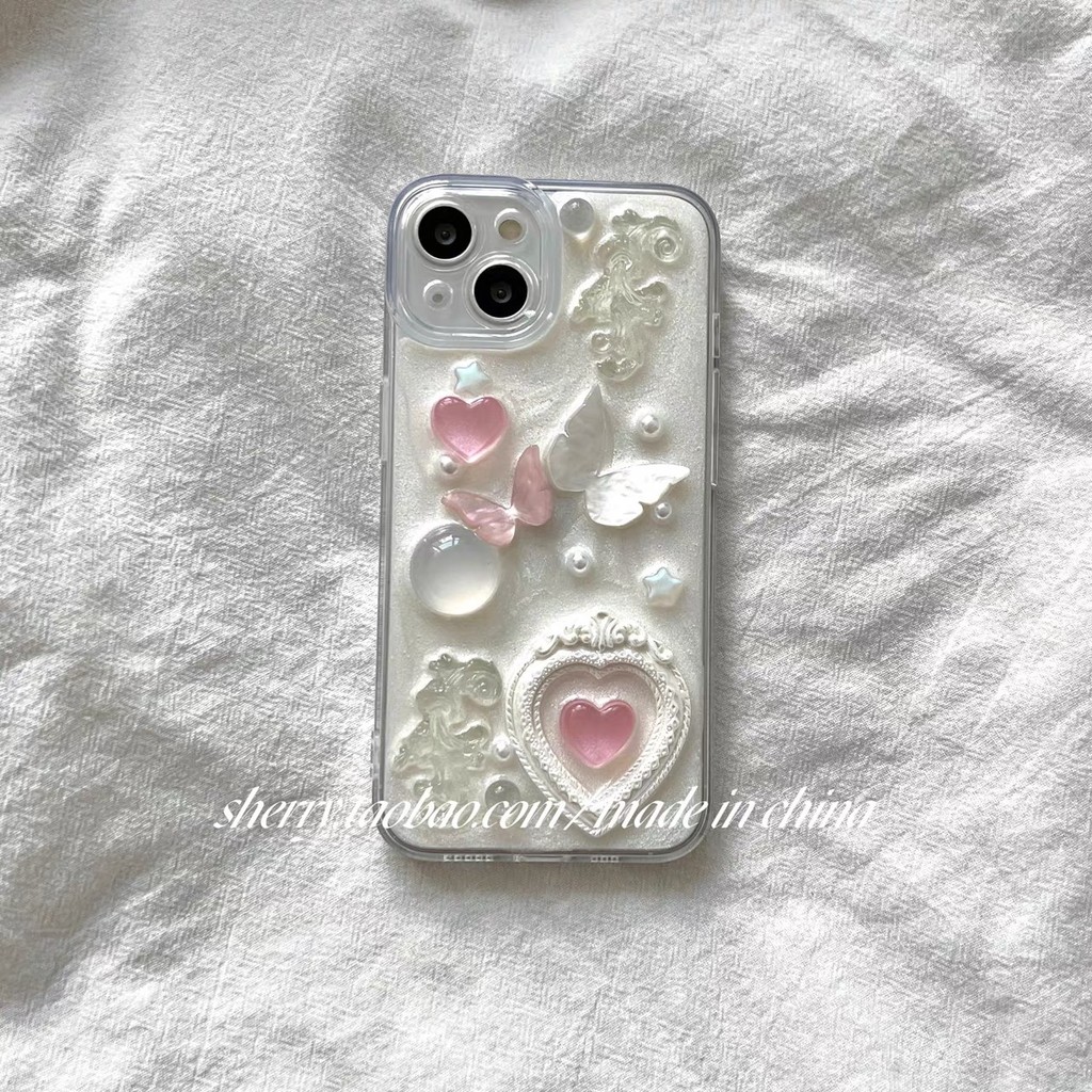 น่ารัก 3D หัวใจผีเสื้อเงินฟอยล์อีพ็อกซี่เคสโทรศัพท์สําหรับ for iPhone 17 16 Pro Max 15 14 13 12 11 Pro Max 15 14 Plus กันกระแทกฝาครอบป้องกัน