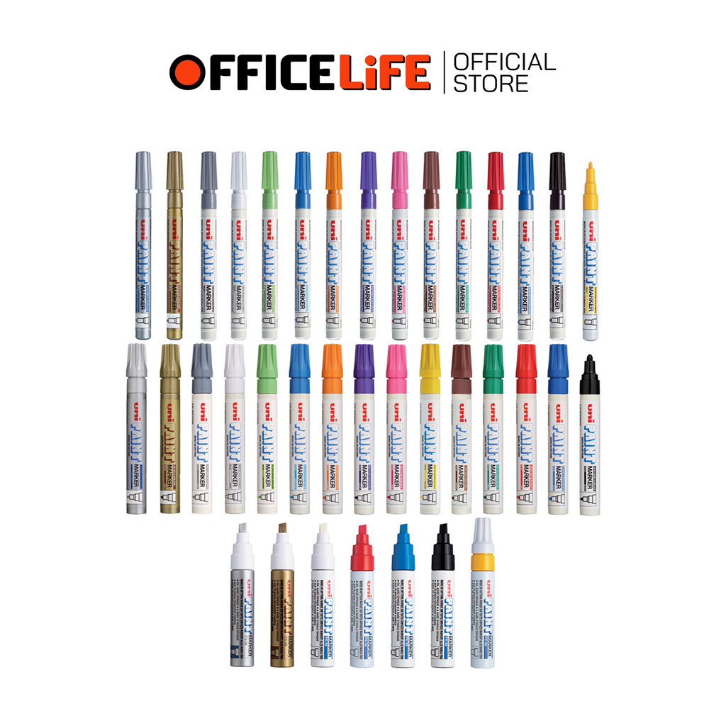 Uni (ยูนิ) ปากกาเพ้นท์ PAINT Marker เขียนยาง เขียนเหล็ก รุ่น PX-20 / PX-21 / PX-30 ชนิดหัวกลม หัวตัด