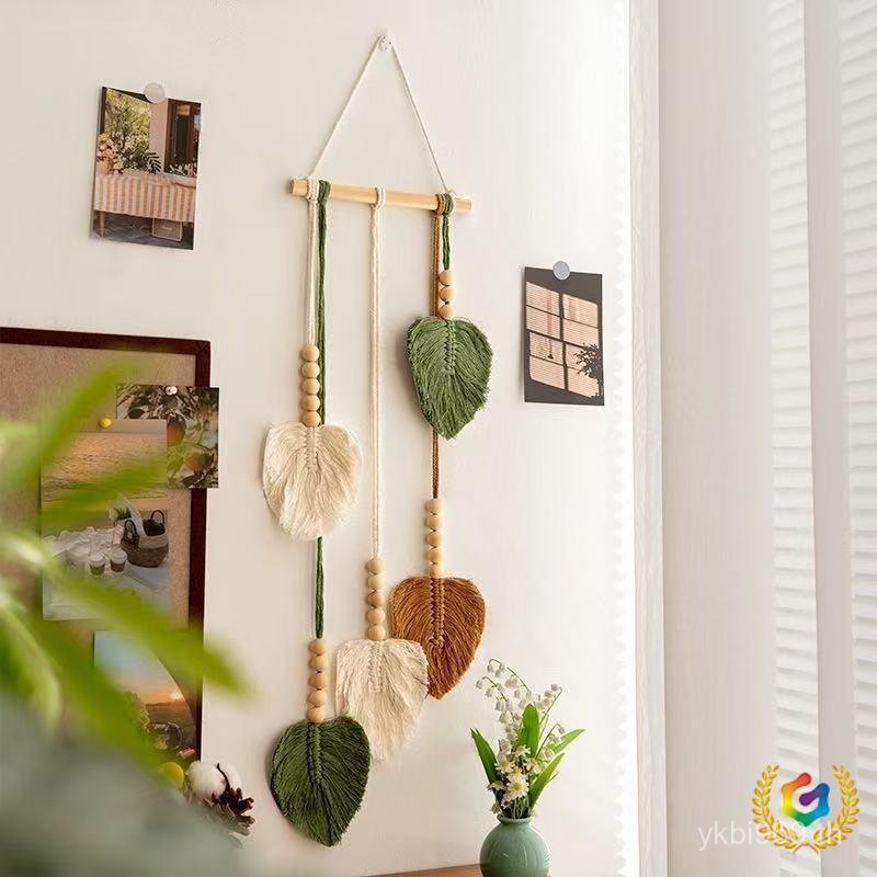 Small Fresh Handmade Tapestry Room Modification Wall Nordic Leaf จี้ผนังตกแต่ง B & B ทอพื้นหลังผนัง 