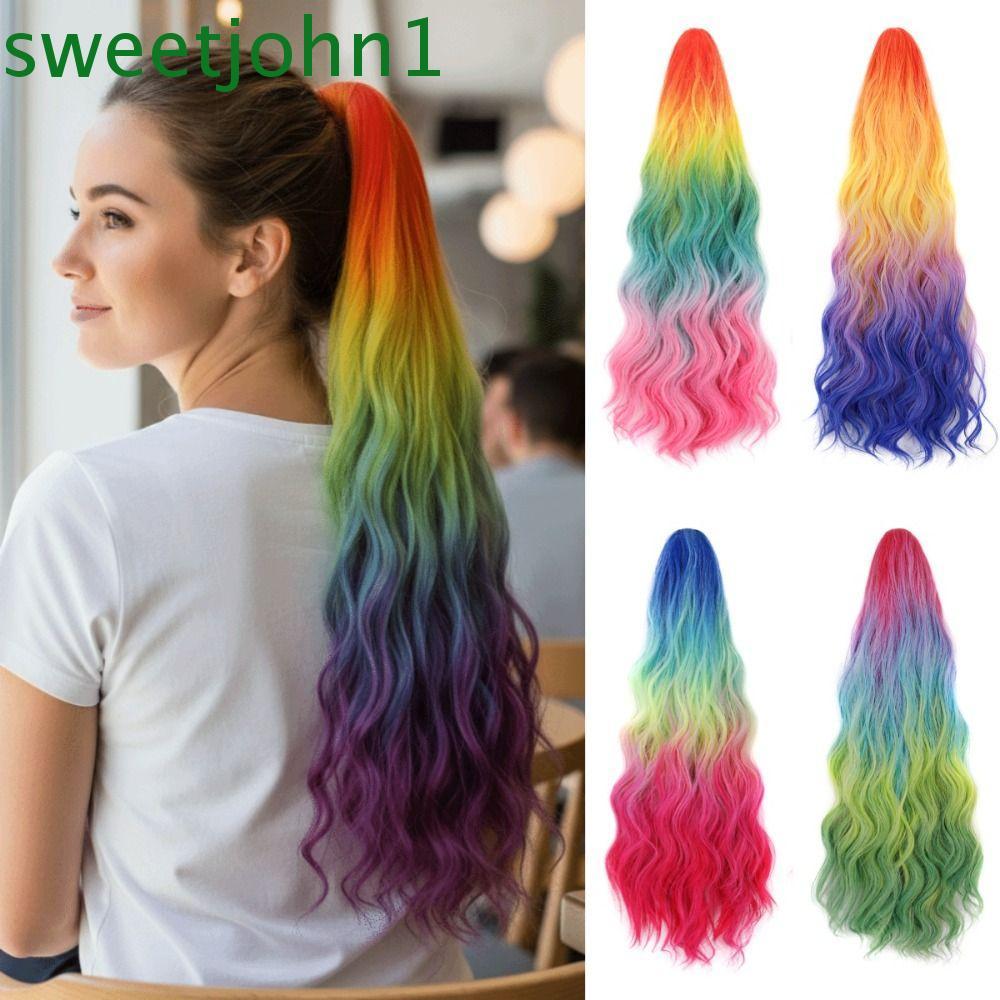 คลิปล๊อกหางม้า ทรงลอน rainbow ombre สำหรับคอสเพลย์และสวมใส่วันธรรมดา