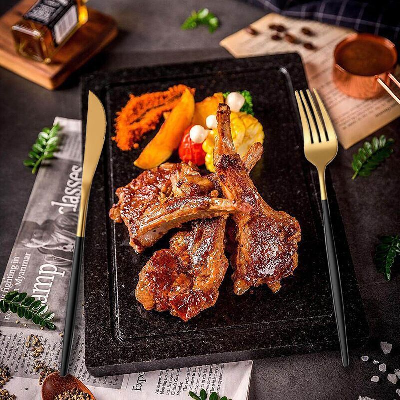 พร้อมสต็อก เร็ว การส่งสินค้า บนโต๊ะอาหารสแตนเลสชุดช้อนส้อมสเต็กช้อนส้อม6เสิร์ฟบนโต๊ะอาหารอาหารตะวันตกมีดสเต็กช้อนความรู้สึกระดับไฮเอนด์ของขวัญในครั - รูปที่ 4